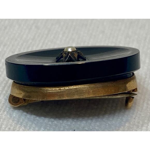 Antique Victorian French Jet Black Glass Mourning Brooch - Picture 6 of 8